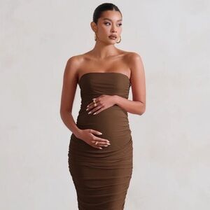 Club L London Brown Strapless Maternity Dress